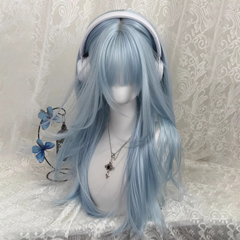Anime Cosplay Thick - Pastelblauwe lange rechte pruik met dikke