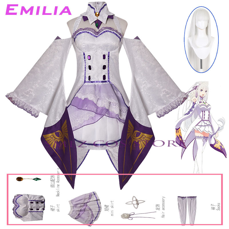 Emilia Cosplay Anime Re Zero K - Anime Cosplay Outfit recensie en prijs